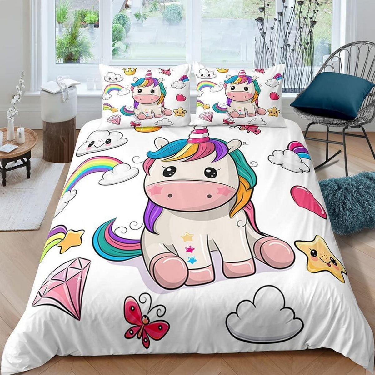 Teenager Bettwäsche Einhorn 200x200 cm 3-teilig Mikrofaser