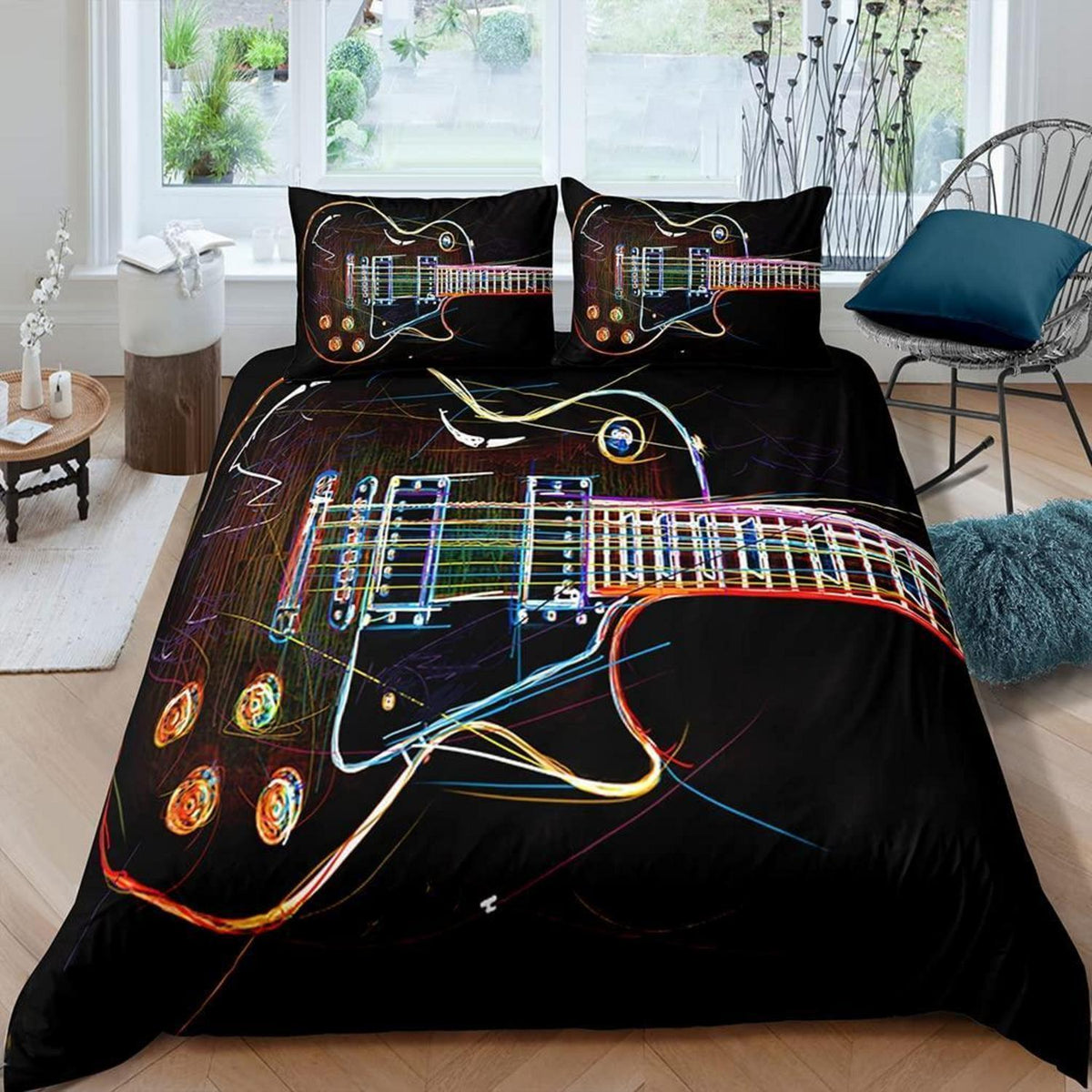 Kinder Bettwäsche Gitarre 135x200 cm 4-teilig – Weiche Mikrofaser