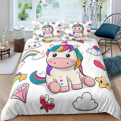 Kinder Bettwäsche Einhorn 155x220 cm 3-teilig – Weiche Mikrofaser Bettbezug