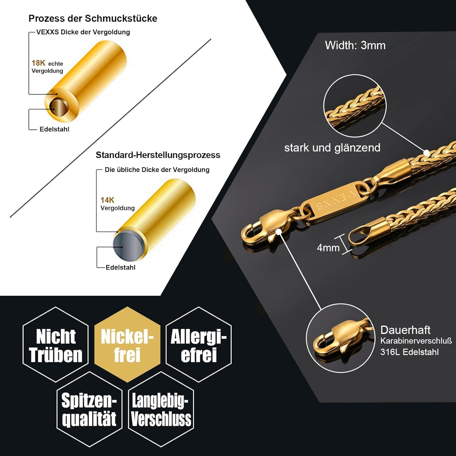18K Gold beschichtete Edelstahl Foxtail Kette Halskette 3mm