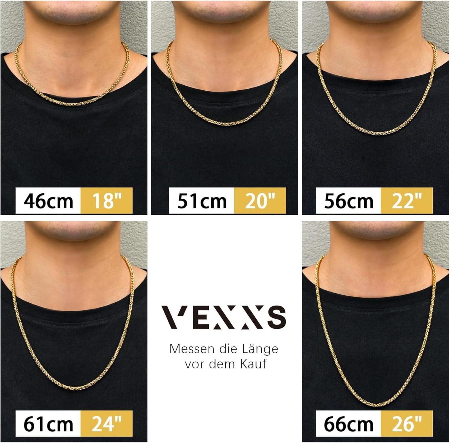 18K Goldbeschichtete Herren Foxtail Halskette 3mm Edelstahl 45-65cm