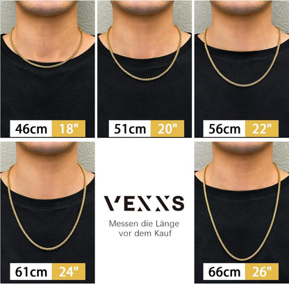 18K Goldbeschichtete Herren Foxtail Halskette 3mm Edelstahl 45-65cm