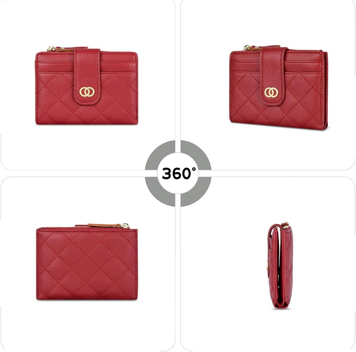 Damen Mini Geldbörse Klein RFID Schutz Leder 8 Kartenfächer Münztasche Rot