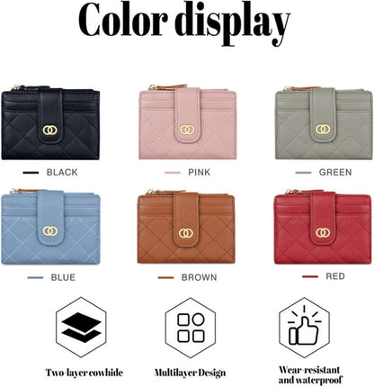 Damen Mini Geldbörse Klein RFID Schutz Leder 8 Kartenfächer Münztasche Rot