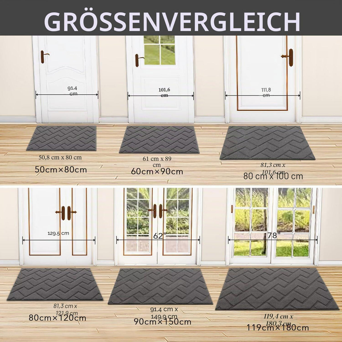 Fußmatte Grau 119x180cm – Waschbar, Rutschfest & Saugfähig