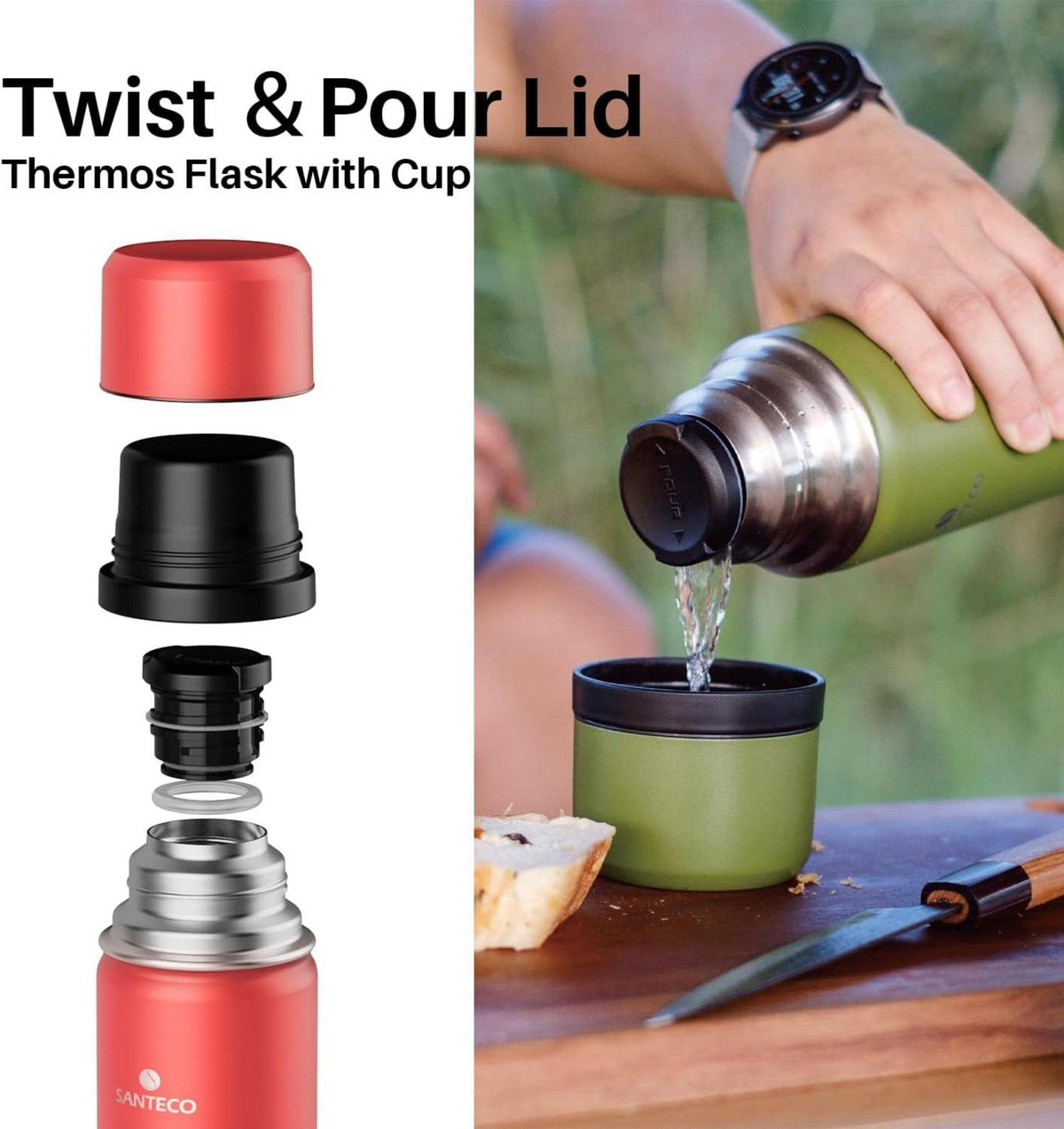 Thermoskanne Edelstahl 1l Isolierflasche Trinkbecher Kinder