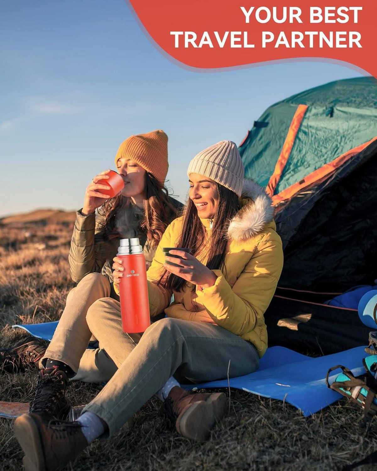 Edelstahl Thermoskanne Isolierflasche 1l Trinkbecher Kalt Warm Rot