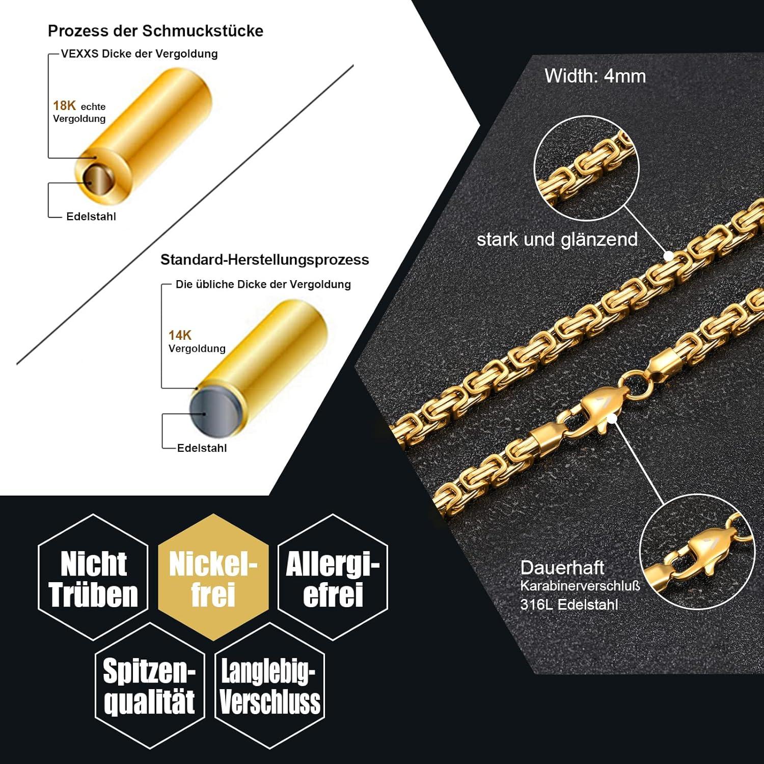 VEXXS Gold beschichtete Königskette aus Edelstahl 4/6mm