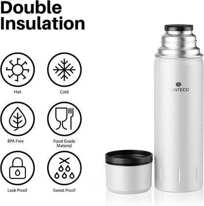 Thermoskanne Edelstahl 1l, 500ml, Auslaufsicher Isolierflasche Trinkbecher