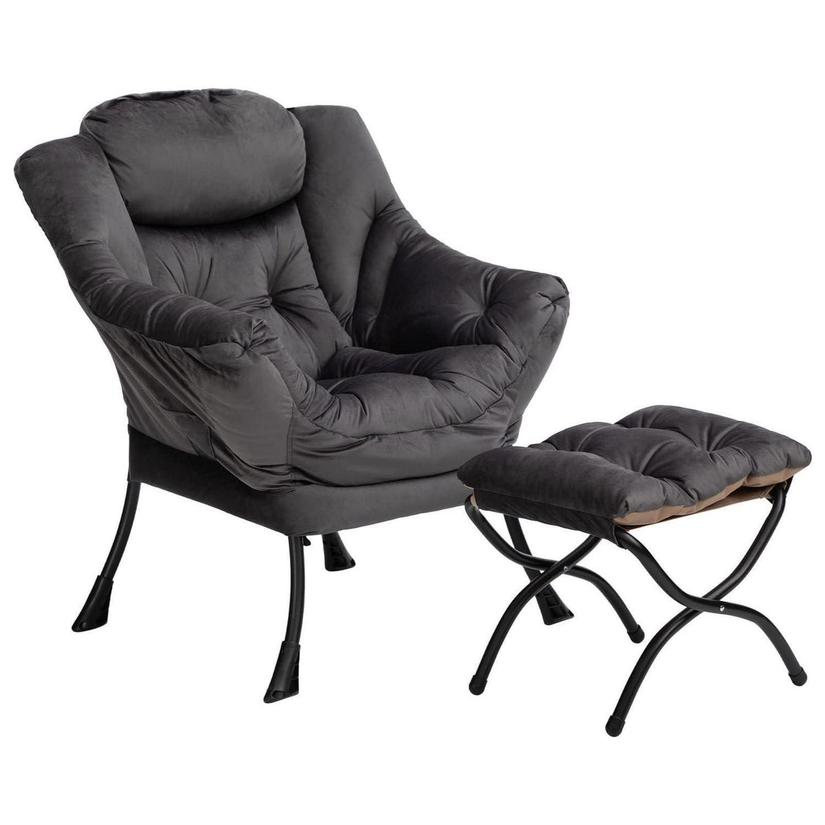 Ohrensessel mit Hocker – Grau Dunkelgrau, bequemer Relaxsessel