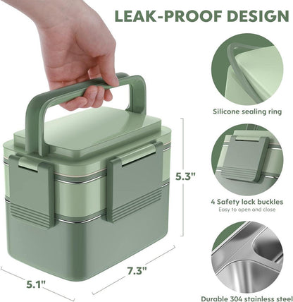 Bento Box Lunchbox Erwachsene Edelstahlfach Auslaufsicher 1500ml Grün