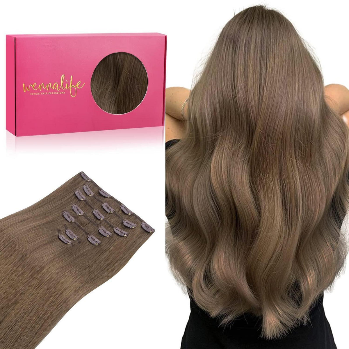 Echthaar Clip-in Extension – Helles Aschbraun, 35cm, 120g