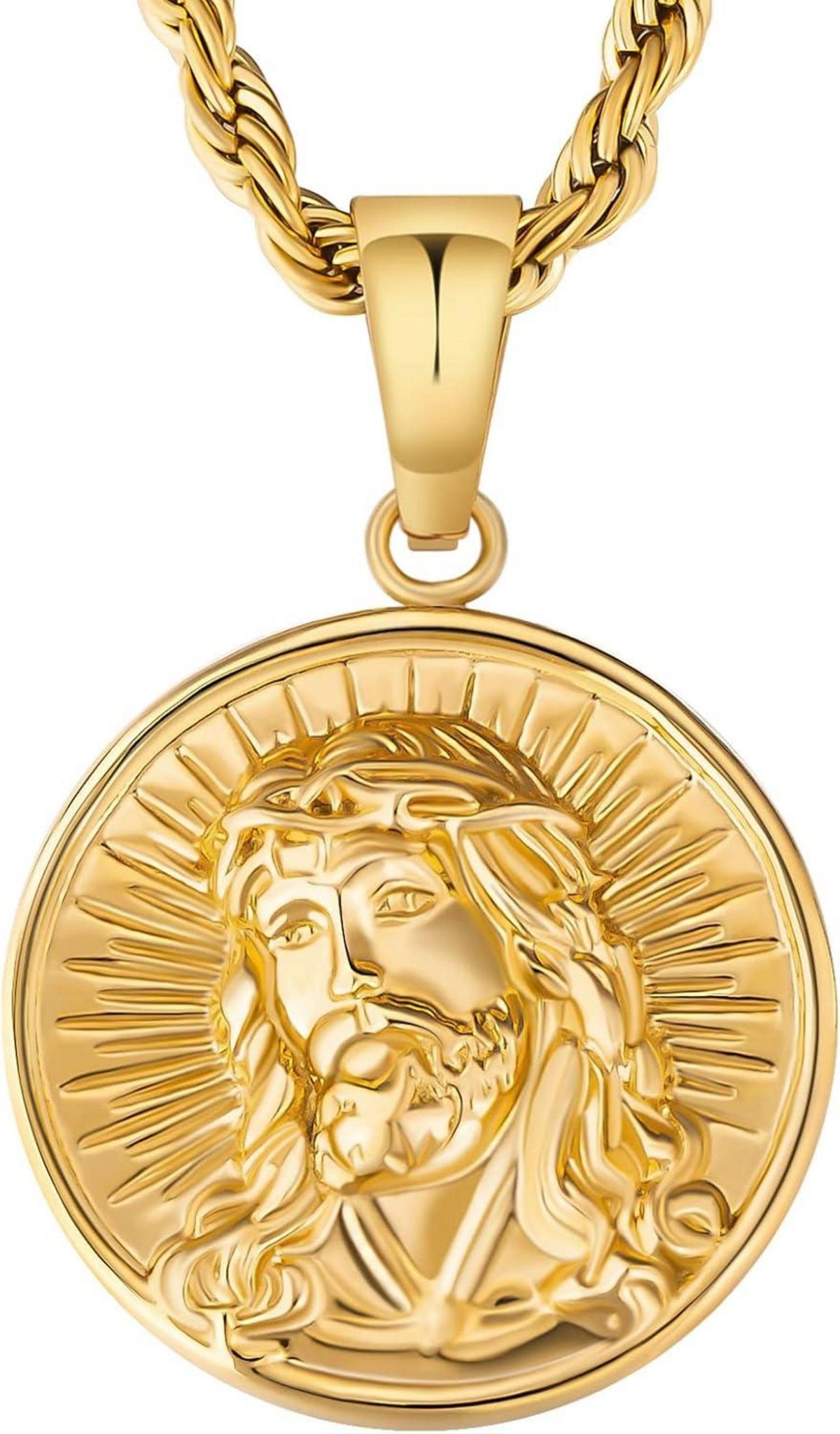 Goldene Jesus Münzkette mit 2,5mm Kordelanhänger