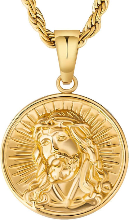 Goldene Jesus Münzkette mit 2,5mm Kordelanhänger