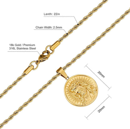 18K vergoldete Kompass Kette mit Münzanhänger für Männer und Frauen