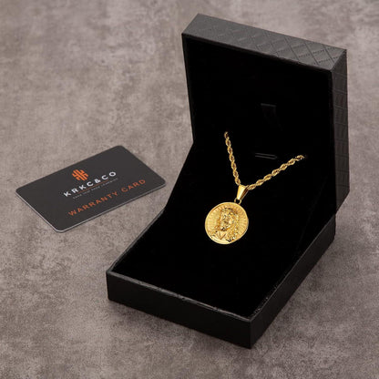 Kompass Kette mit Münze Anhänger Löwe Jesus Goldkette Silberkette