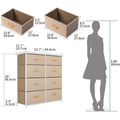Stoffkommode mit 8 Schubladen, modern, Khaki