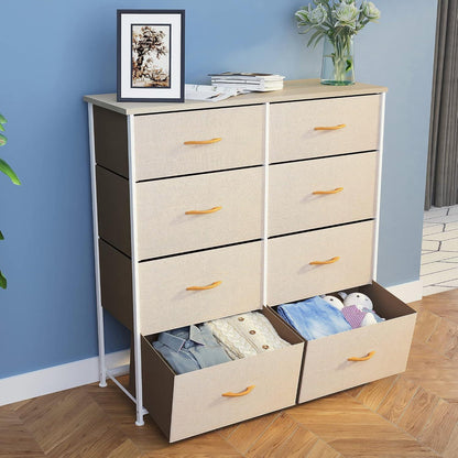 Stoffkommode mit 8 Schubladen, modern, Khaki