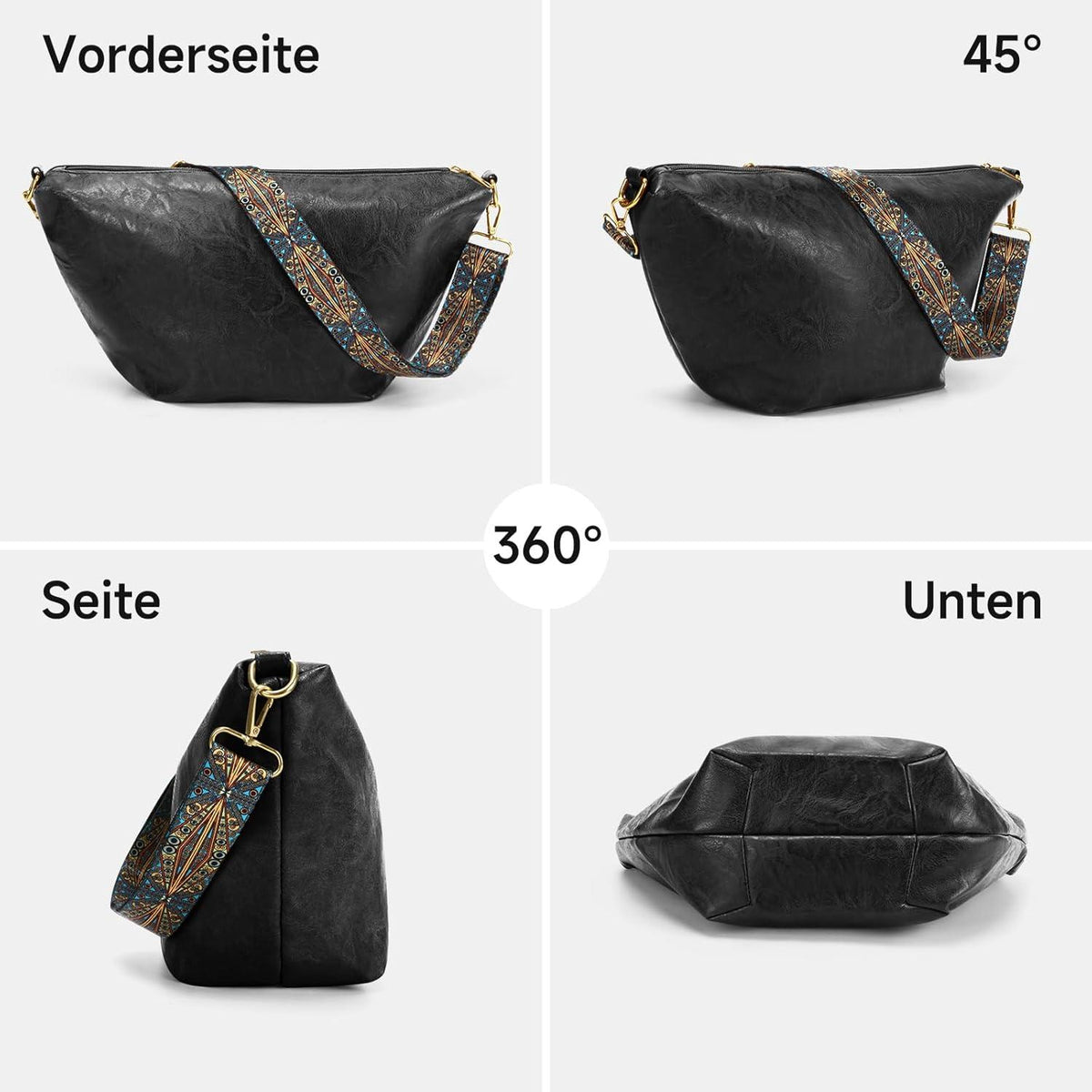 Weiche-Leder Umhängetasche Damen Crossbody Bag Breiter Gurt