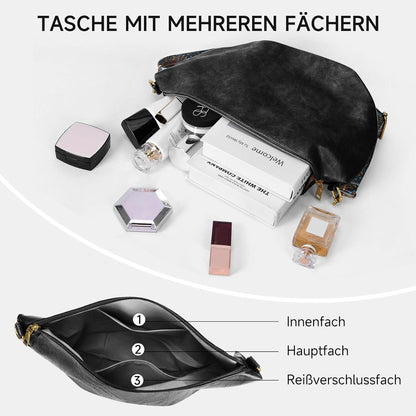 TIAASTAP Weiche-Leder Umhängetasche Damen Vintage Crossbody Bag Schwarz