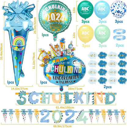 Einschulung Deko Junge 2024, Luftballon Zuckertüten Girlande