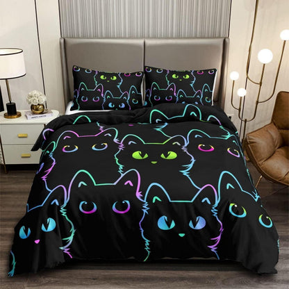 Katzen Bettwäsche-Set für Kinder, 200x200cm, Bunt & Cartoon
