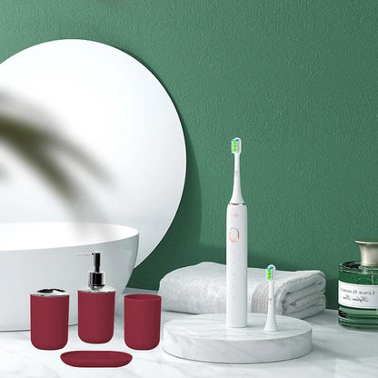 4-teiliges Badezimmer Set – Moderner Organizer in Weinrot