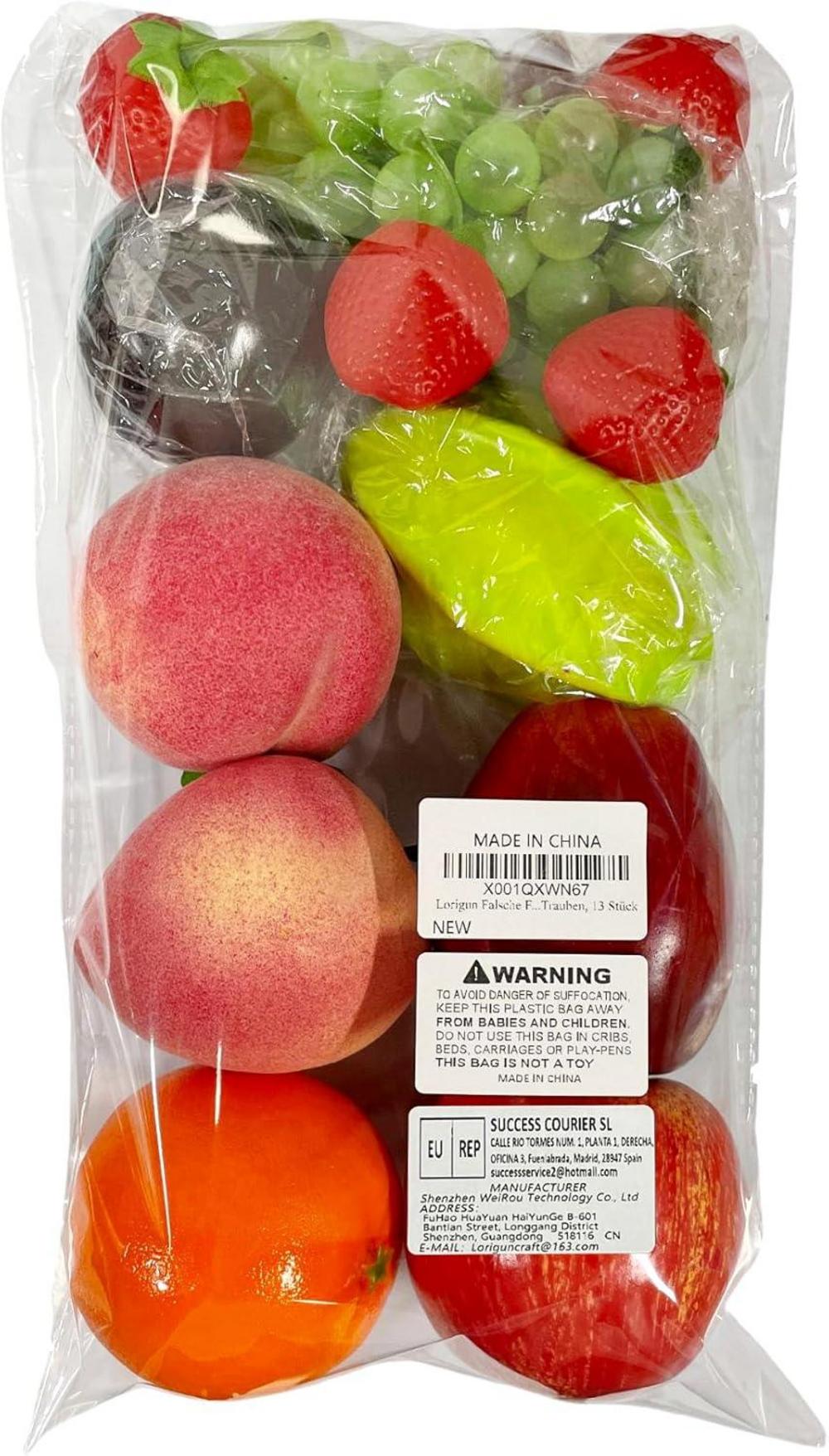 Lorigun künstliche Früchte Set lebensecht gefälschte Obst Dekoration, Simulation Früchte Props Kunststoff 13 Stück