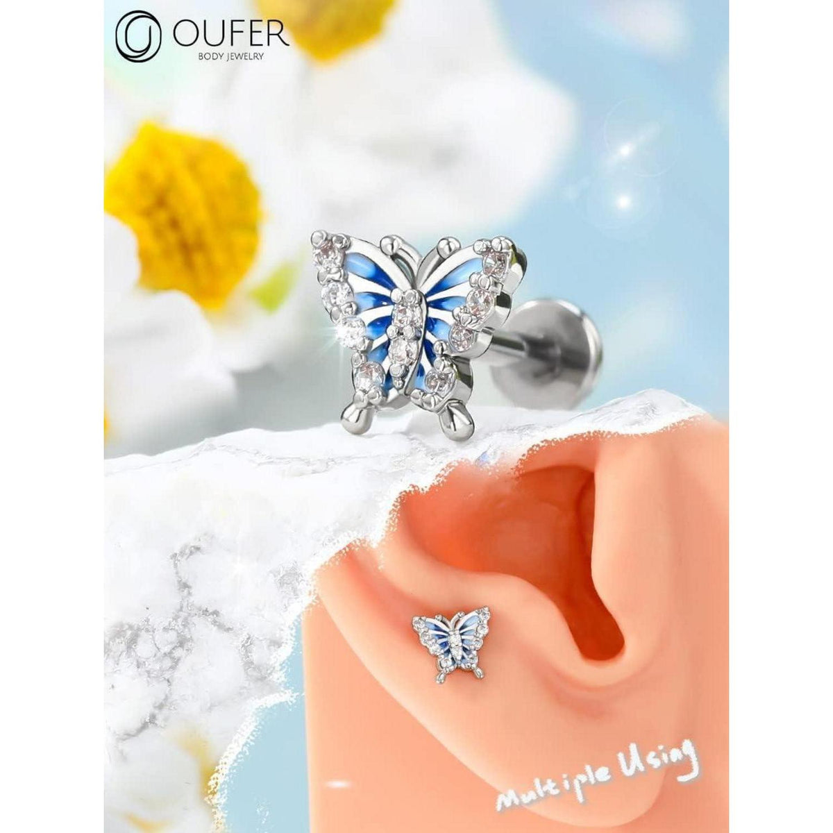 Chirurgenstahl Helix Piercing Schmetterling mit Zirkonia 16g-8mm