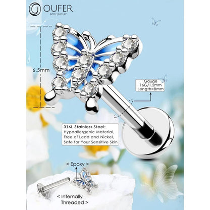 Chirurgenstahl Helix Piercing Schmetterling mit Zirkonia 16g-8mm