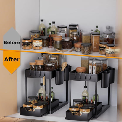 Küchen Organizer 2 Etagen Unter Waschbecken Regal mit Haken Tasse