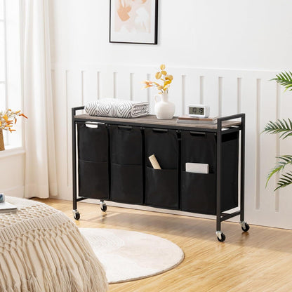 Wäschekorb mit Ablage und Rollen 4x39,8L Oxford-Gewebe Greige Schwarz