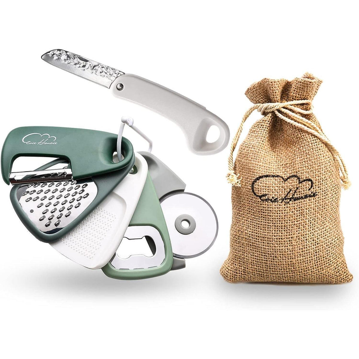 Platzsparendes Küchenhelfer-Set 6-teilig, Moosgrün