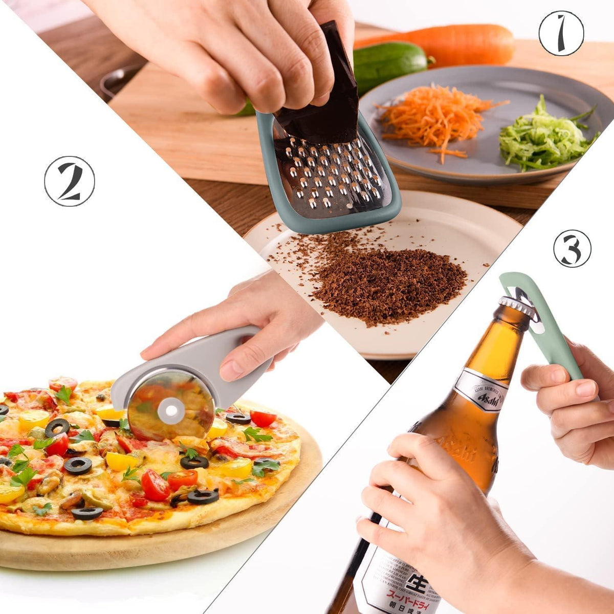 Platzsparendes Küchenhelfer-Set 6-teilig, Moosgrün