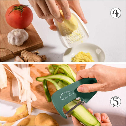 Platzsparendes Küchenhelfer-Set 6-teilig, Moosgrün