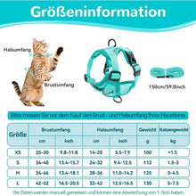 Ausbruchsicheres Katzengeschirr mit Leine, Mintgrün S