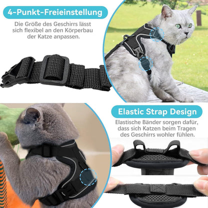 Ausbruchsicheres Katzengeschirr mit Leine, L Schwarz