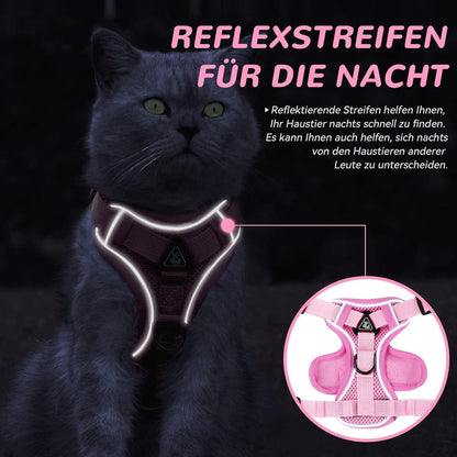 Ausbruchsicheres Katzengeschirr mit Leine, Hell Rosa L