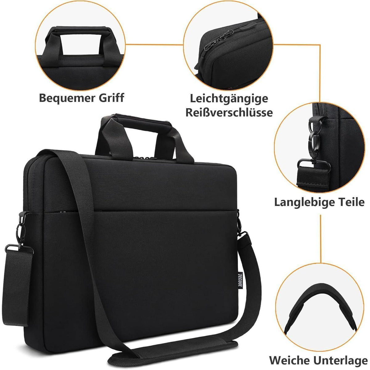 Laptoptasche 14 Zoll wasserdicht mit Schultergurt und Gepäckgurt