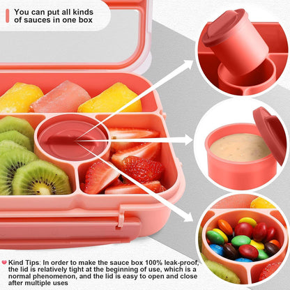 Amathley Bento Box Kinder Lunchbox Brotdose mit Fächern und Saucenbehältern Rosa