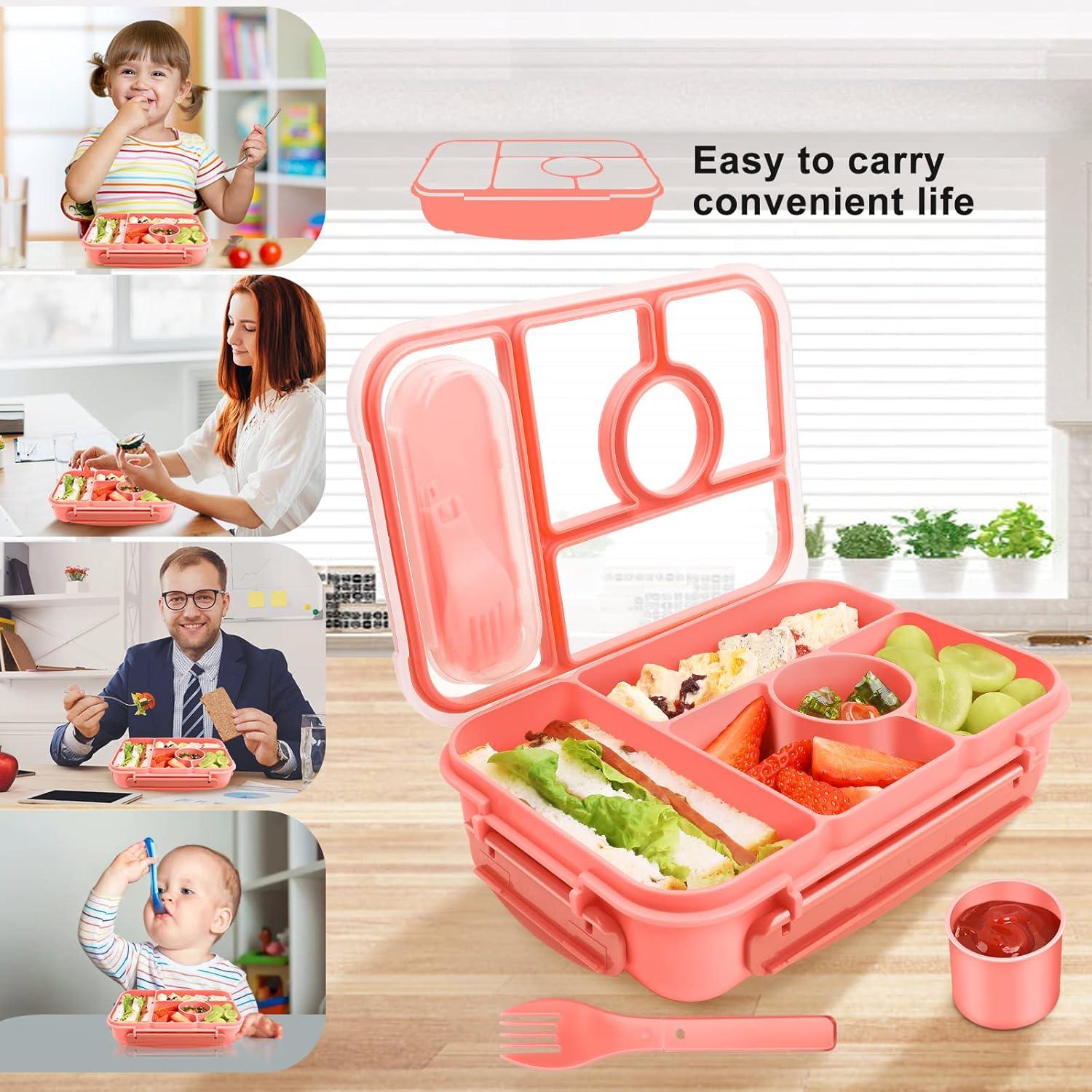 Brotdose Kinder Bento Box mit Fächern und Saucenbehältern 1300ML Rosa