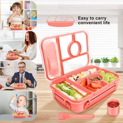 Brotdose Kinder Bento Box mit Fächern und Saucenbehältern 1300ML Rosa