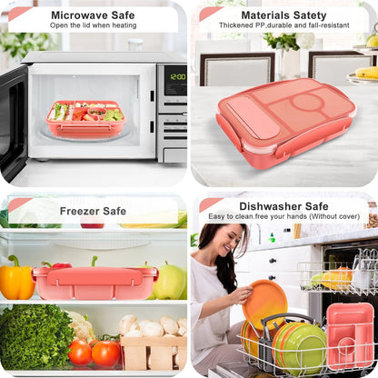 Amathley Lunchbox 1300ML Bento Box Kinder mit 5 Fächern Saucenbehältern Rosa