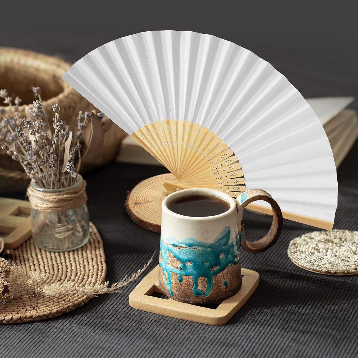 ZOOI 12er Pack Handfächer Hochzeit Deko Weiß Gastgeschenk Sommer DIY
