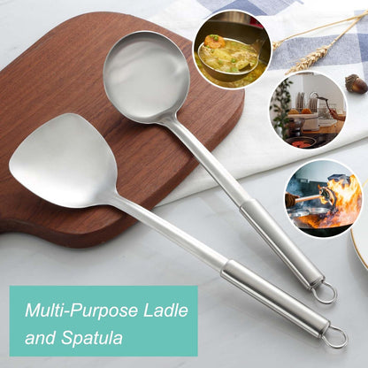 Pleafind Edelstahl Suppenkelle Wender Set Aufhängeloch 34.5cm 37cm