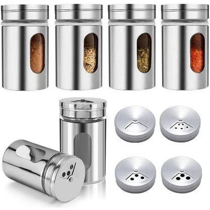 6er Set Gewürzbehälter aus Glas mit Edelstahl Deckel