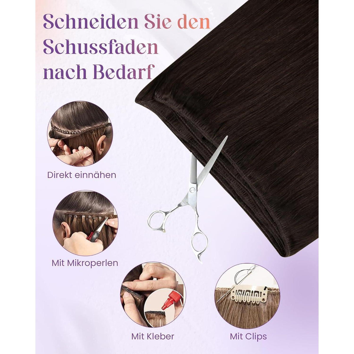 Dunkelbraune Echthaar Tressen 40cm - Remy Echthaar Extensions