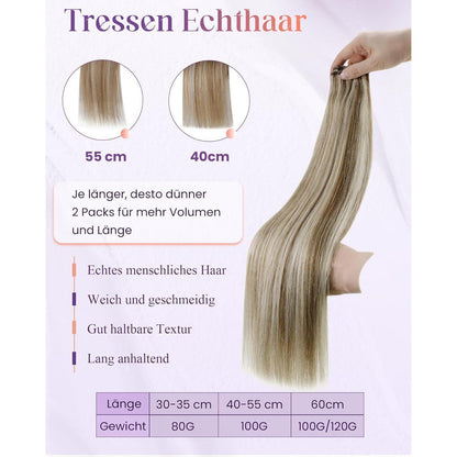 Echthaar Tressen Braun Blond 35cm zum Einnähen
