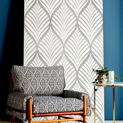 Geometrische Muster Moderne Tapete Silber Weiß Selbstklebend