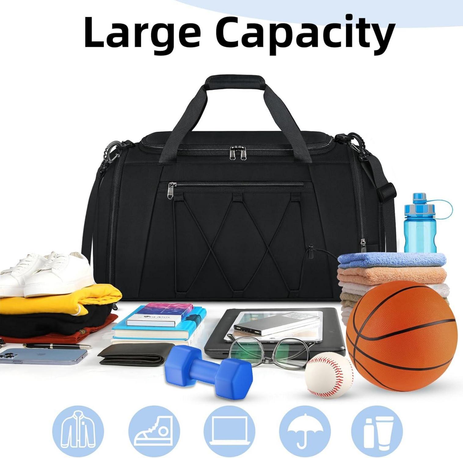 Sporttasche NUBILY Herren Damen 55L Schwarz Wasserdicht mit Schuhfach
